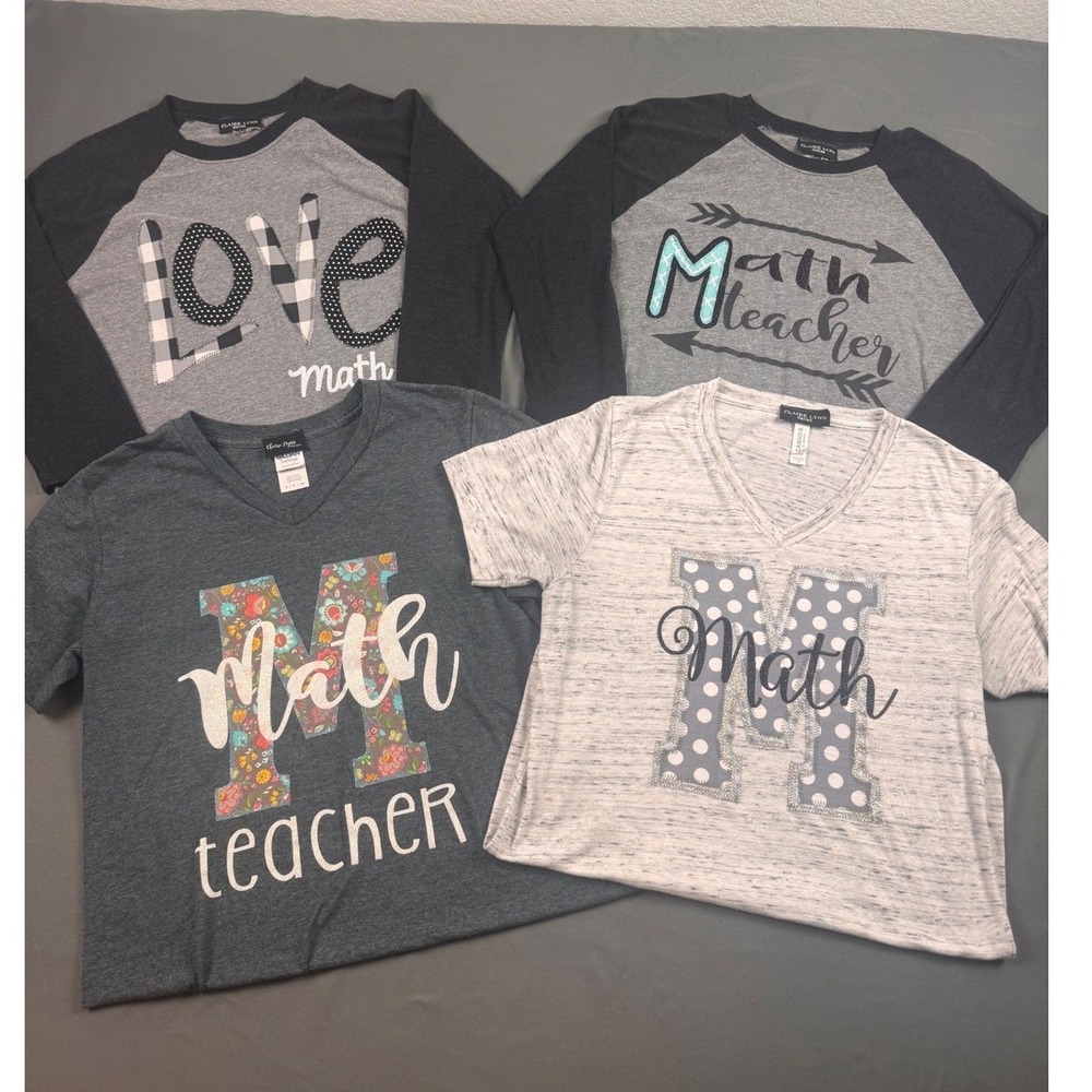 Claire Lynn Math Teacher Shirt Bundle Set of 4 Raglan V-Neck Gray Small